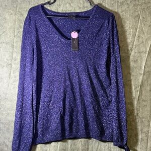 Worthington Glittery Blue Long Sleeve Holiday Top